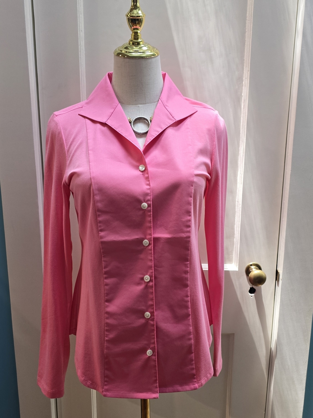 Hinson Wu Donna Pink Long-Sleeve Button-Down Shirt Blended Material For Comfort